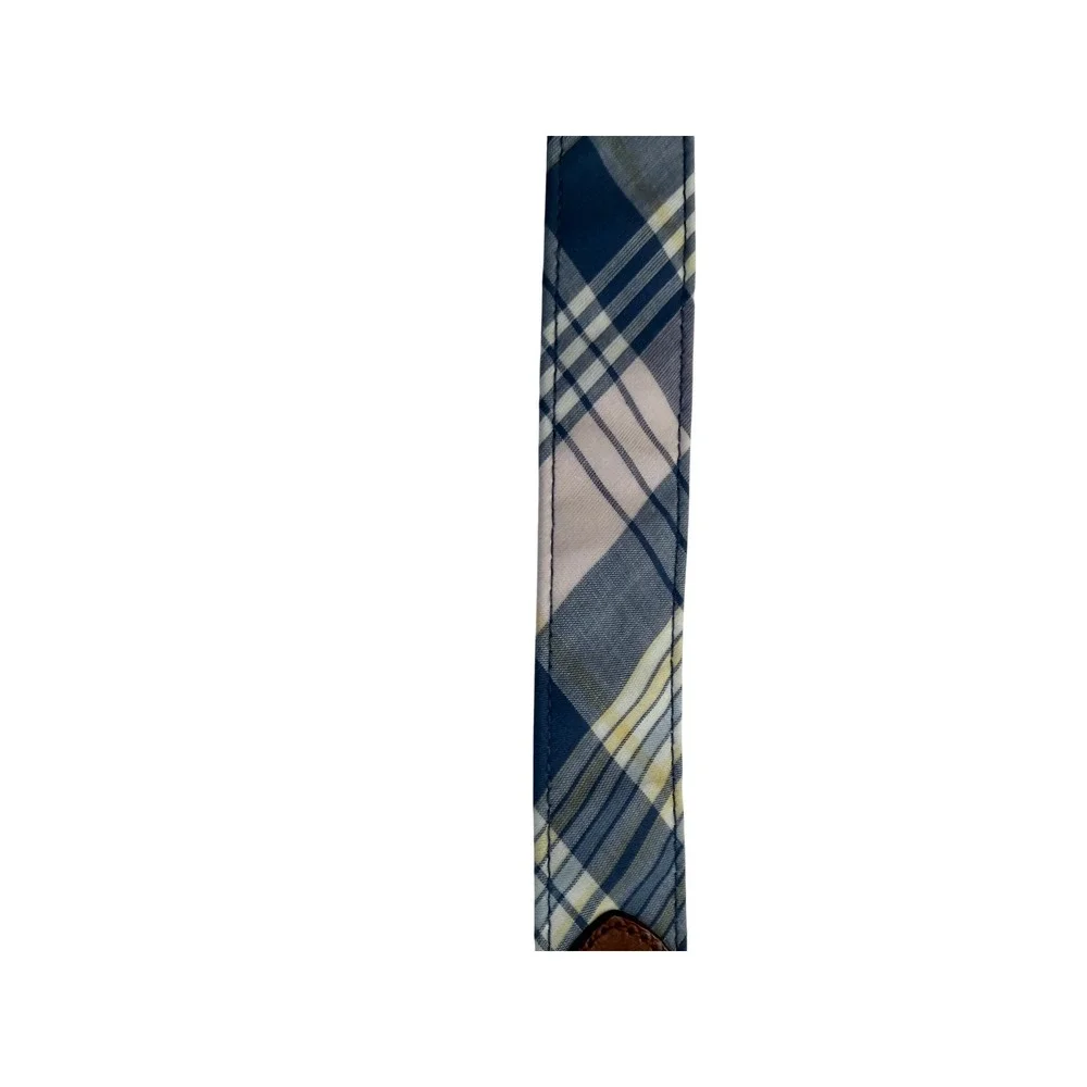 Brooks Brothers Plaid Cotton Leather Belt Medium Blue Pink Yellow Preppy